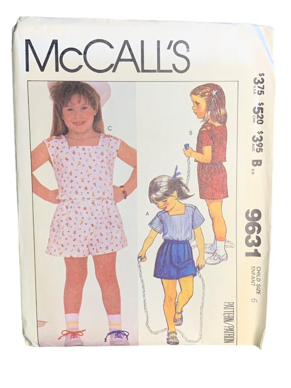 McCall's Girls Top Shorts Sewing Pattern Size 6 9631 - Uncut